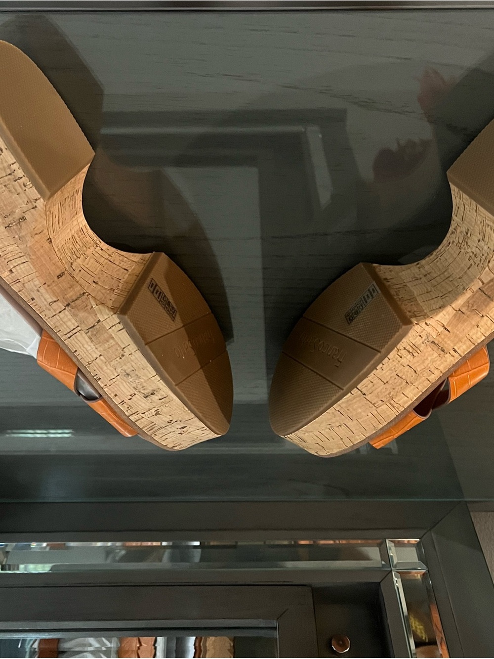 Franco Sarto Orange Croc-Embossed Cork Platform Wedge Sandals - Picture 3 of 3